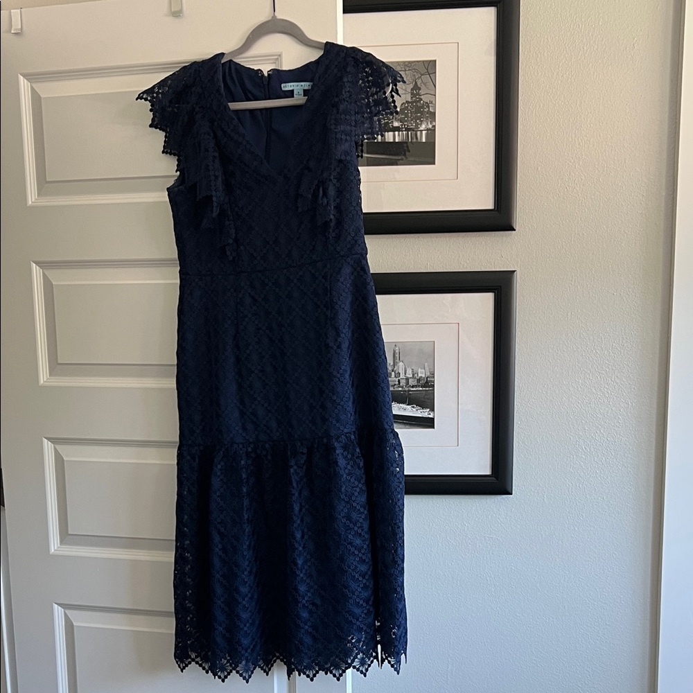 ANTONIO MELANI Navy Lace Midi Dress